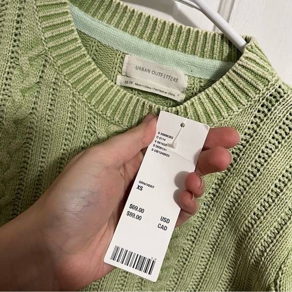 Urban Outfitters UO Cropped Cable Knit Sweater Puff Sleeves Green XS U - Picture 4 of 8
